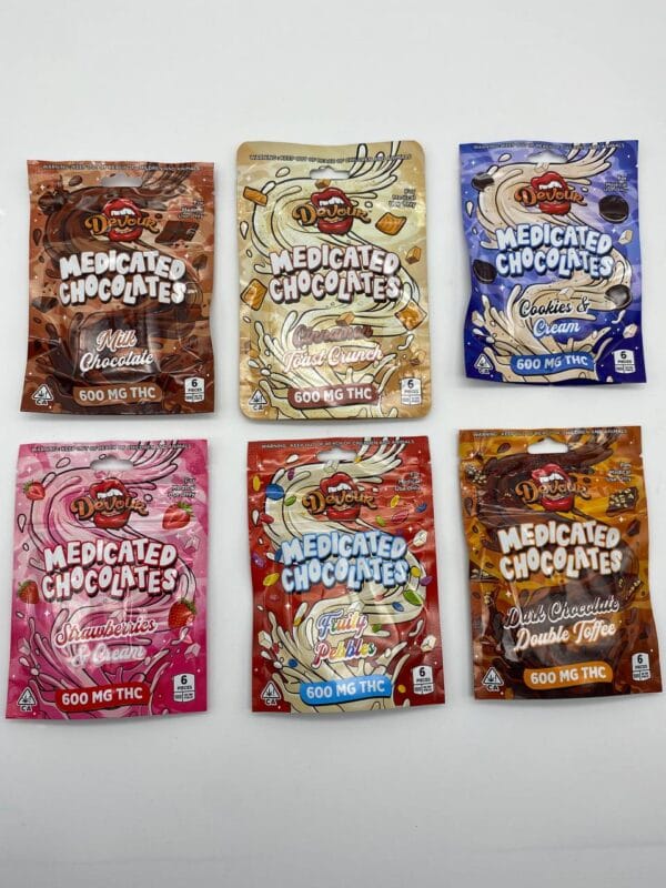 Devour Medicated Chocolate 600mg blends rich, premium chocolate with potent THC, delivering a delicious, long-lasting, and effective cannabis edible experience.