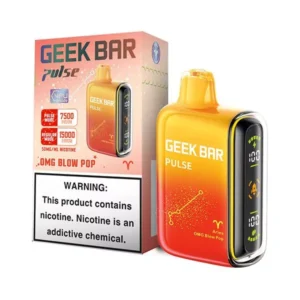 OMG Blow Pop Geek Bar Pulse 15000 offers a sweet, fruity candy flavor with 15000 puffs of smooth, satisfying vapor. 🍒💨