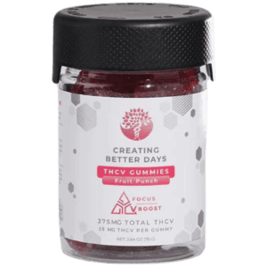 Experience the benefits of THC-V with Creating Better Days Gummies, 25mg per gummy, 375mg total, for focus and energy.
