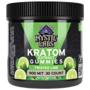 Experience potent Mystic Labs Kratom Gummies – Twisted Lime, 30 MIT per gummy, 30ct. Refreshing, effective, and lab-tested!