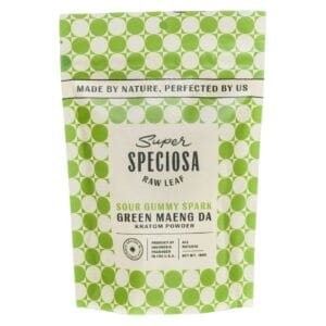 Enjoy energizing focus and mood with Super Speciosa Green Maeng Da Kratom Powder in a tangy Sour Gummy Spark flavor.