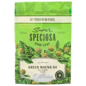 Enjoy energy and focus with Super Speciosa Green Maeng Da Kratom Tea Bags (15ct). Pure, convenient, and effective kratom.