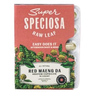 Experience relaxation and stress relief with Super Speciosa Red Maeng Da Kratom Capsules (10ct). Potent, pure, lab-tested kratom.