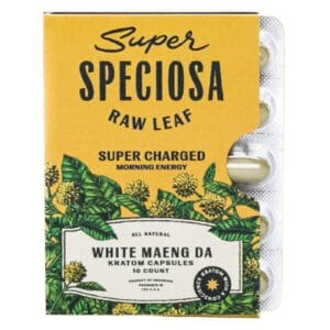 Boost energy and focus with Super Speciosa White Maeng Da Kratom Capsules (10ct). Pure, potent, and convenient kratom.
