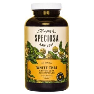 Super Speciosa White Thai Kratom Capsules (320ct) offer sustained energy, focus, and mood enhancement in a convenient bulk format.
